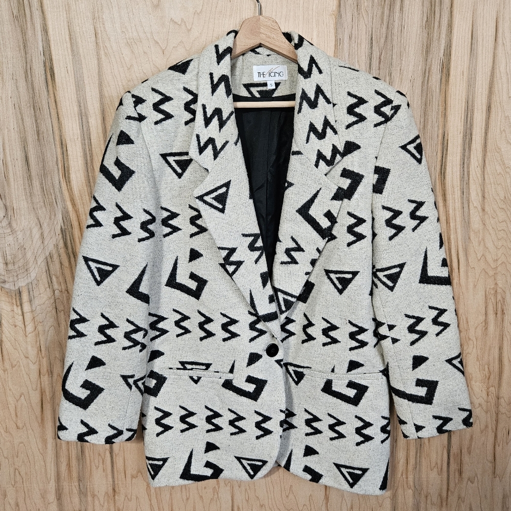 The Icing Vintage 90s Geometric Print Wool Blend Blazer Womens Sz Small Runs Big